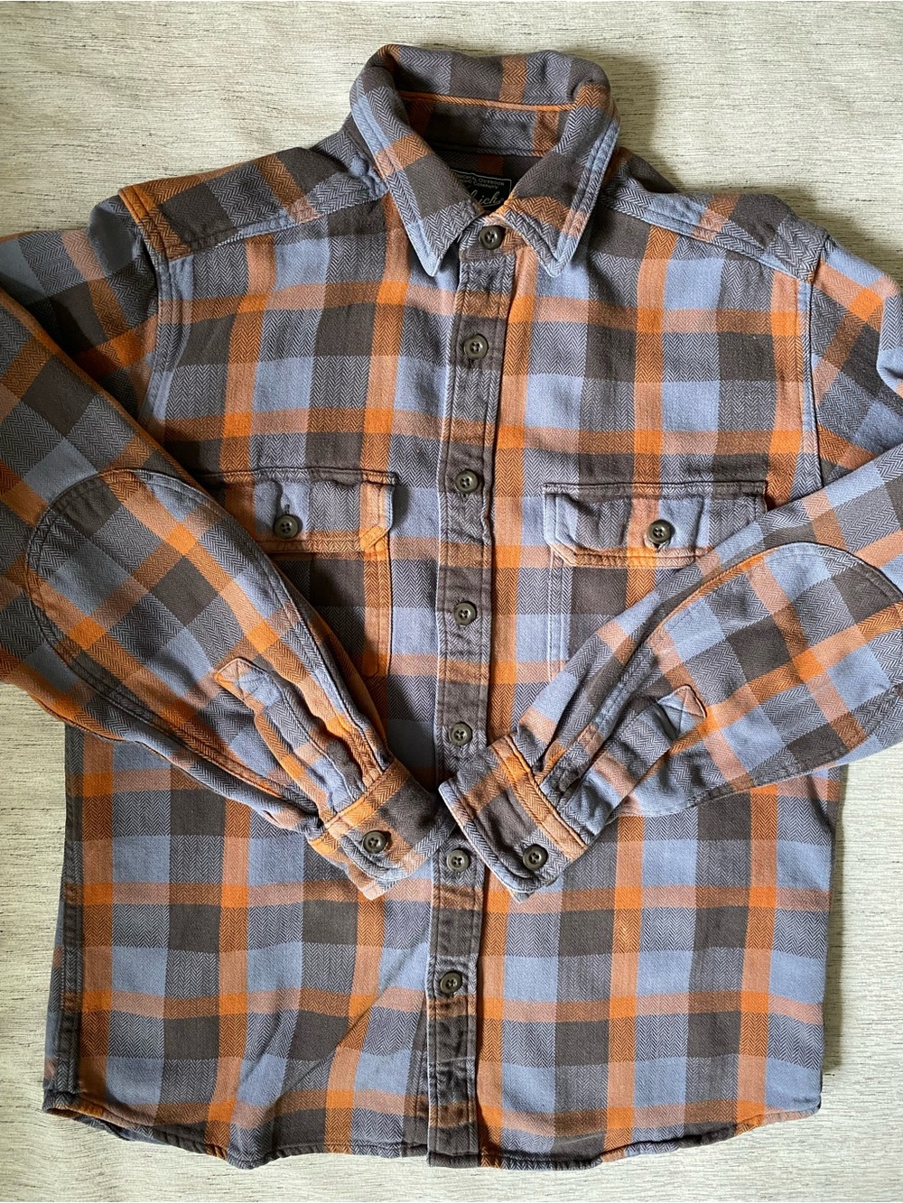 Woolrich Orange and Gray Plaid Button-Down Shirt